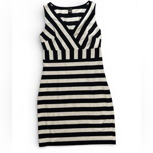 Ann Taylor Black and Cream Striped Mini Dress